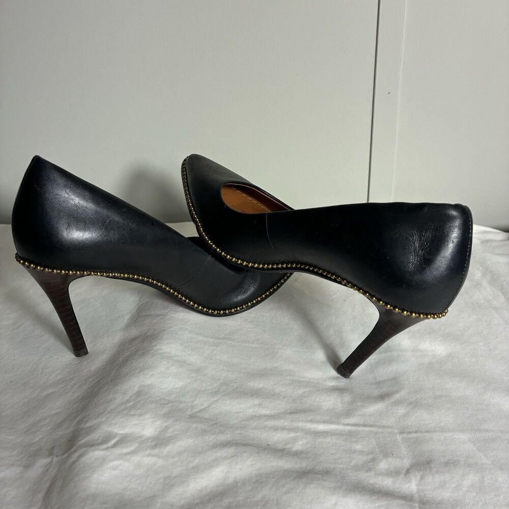 Coach Heels Sz 5 Vonna Black Leather Pointed Toe Gold Bead Chain High Heel Pump - Picture 4 of 13
